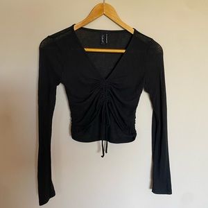 Black ruched tie long sleeve